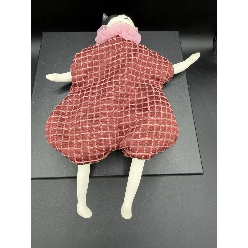 🐾 Handmade Primitive Folk Art Cat Doll – Mixed Media Beanbag Body–Painted Head